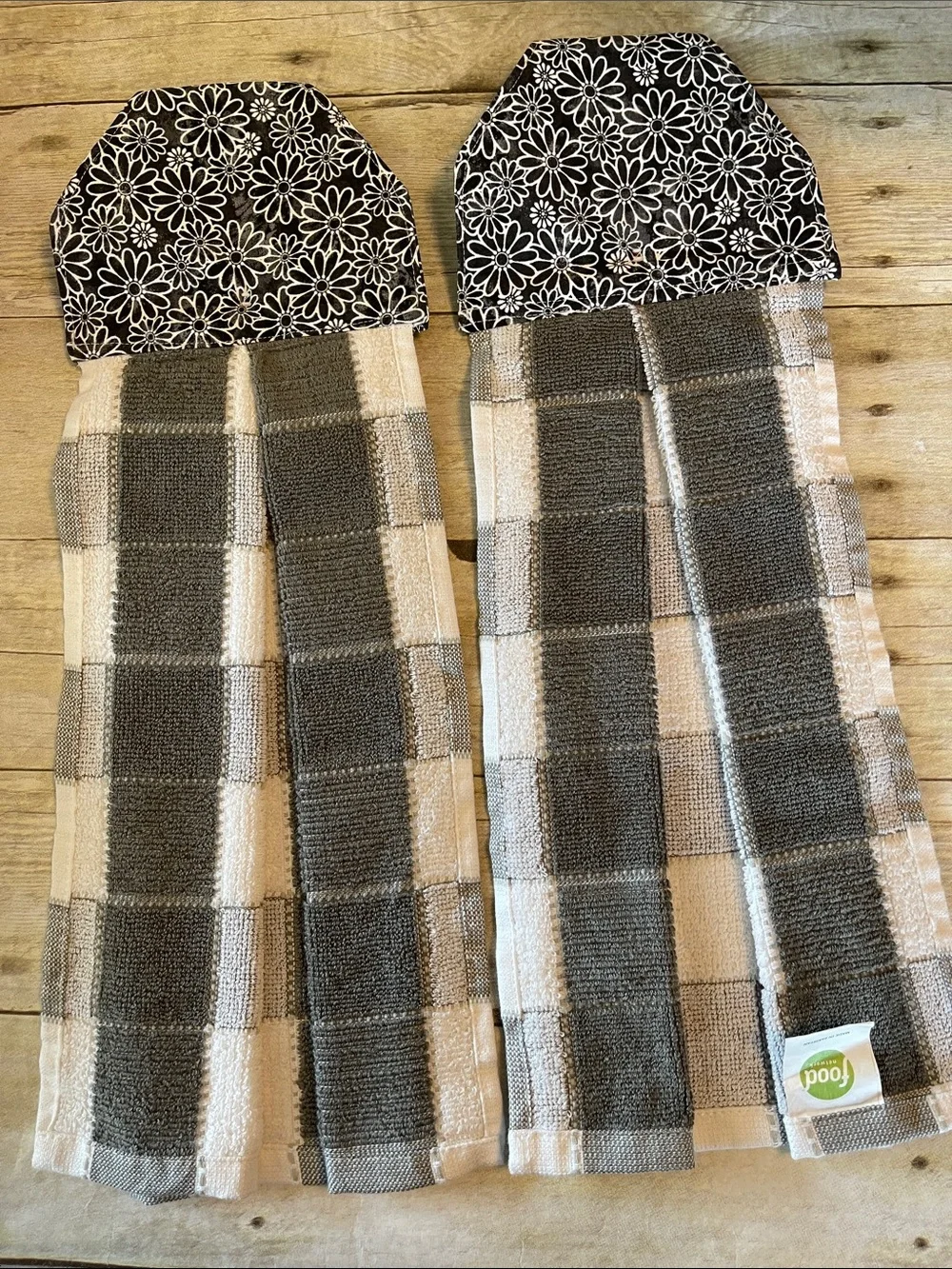 Sewn Top Hanging Towels Set of Black & White & Gray Button Closure